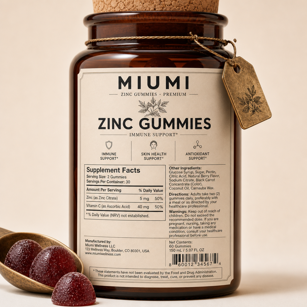 Zinc Gummies - Label detail view